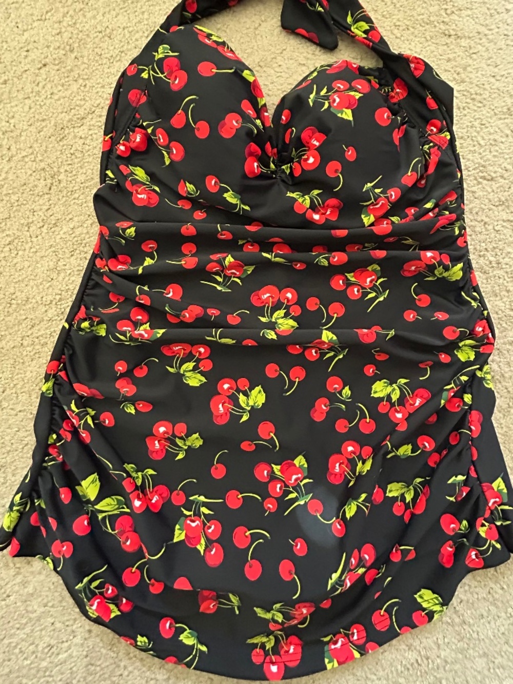 NWOT - COCOSHIP BOY-LEG ONE PIECE MAILLOT SWIMSUIT, BLACK/RED CHERRY PRINT, XL
